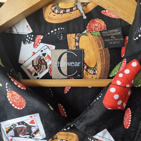 Chiliwear Casino Blackjack Dice Roulette Button Front Camp Shirt Mens XL - Picture 5 of 8